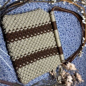 Vintage Crochet Tan and Brown Handbag
